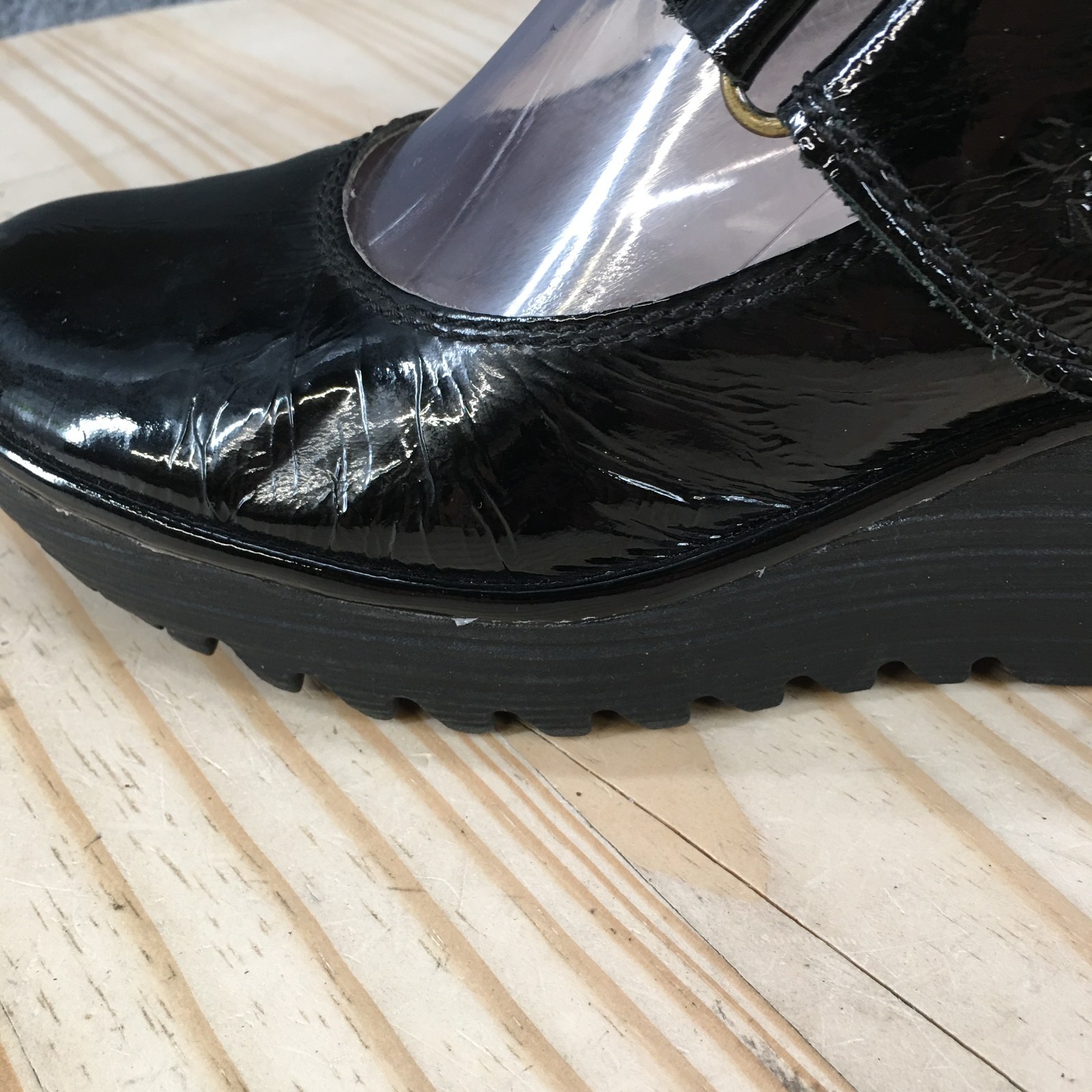 Fly London Yaya Mary Jane Wedge Shoes Womens 38 Black Patent Leather Casual