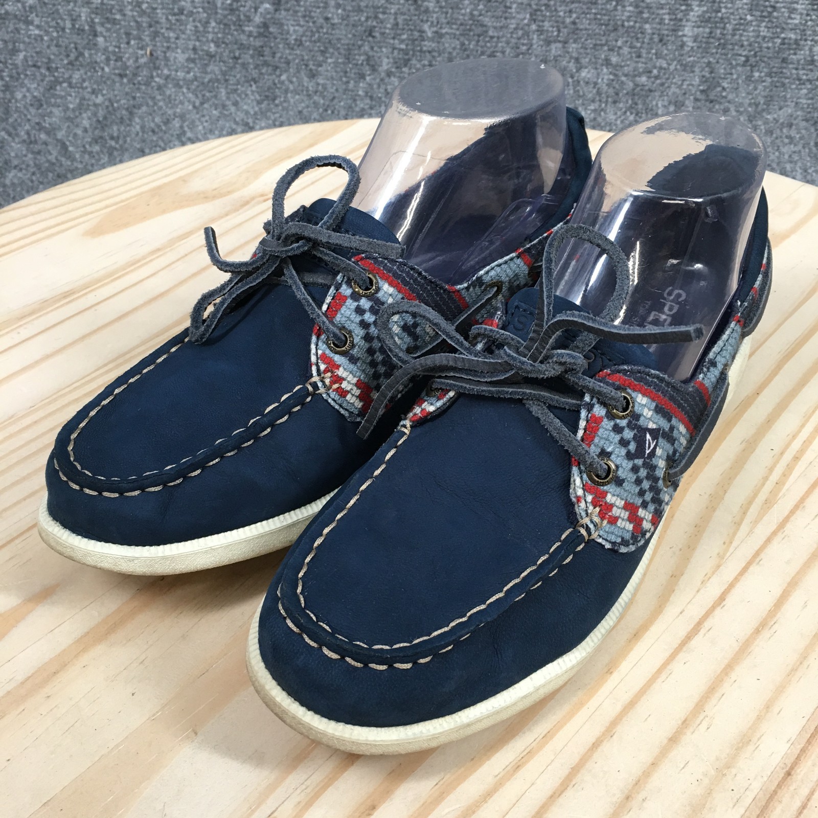 Sperry Boat Shoes Women 8 Blue Koifish Leather Suede Plaid Loafers STS82625