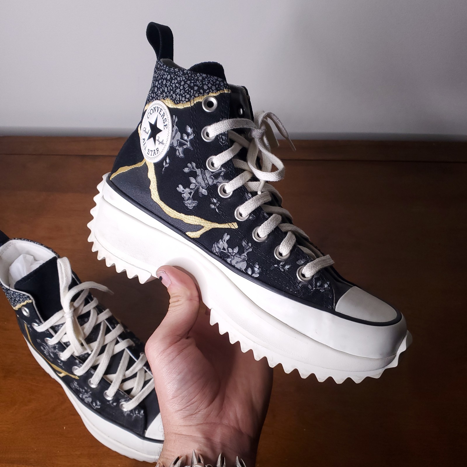 Converse Run Star Hike High Top Metallic Floral Black 172424c New 7M 8.5W