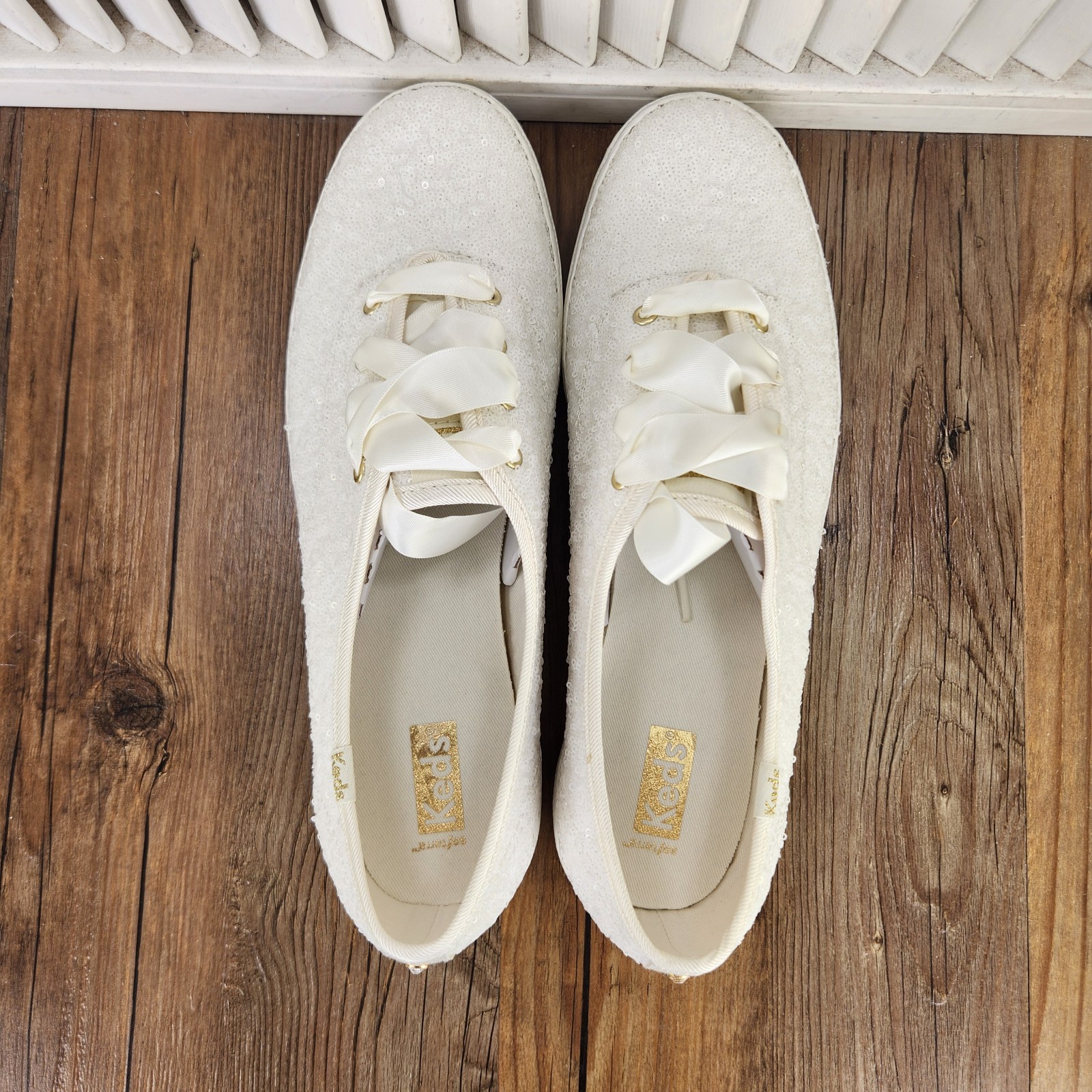 Keds Champion Sequins Celebration Womens Sz 9.5 Off White Sneakers Shoes WF66722