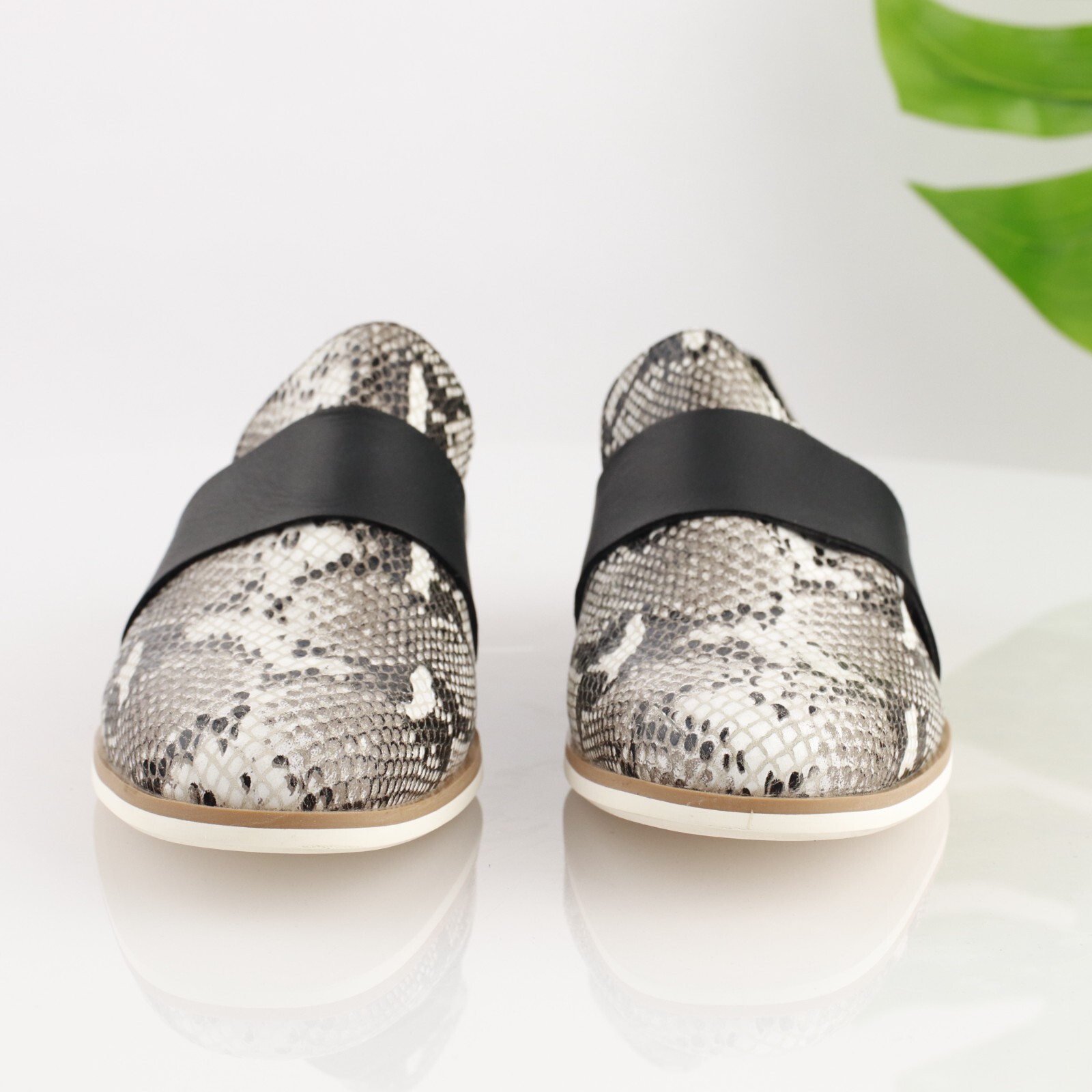 ALL-BLACK Womens Loafer Size 39.5 9 Black Gray Leather Python Slip On Shoe Flat