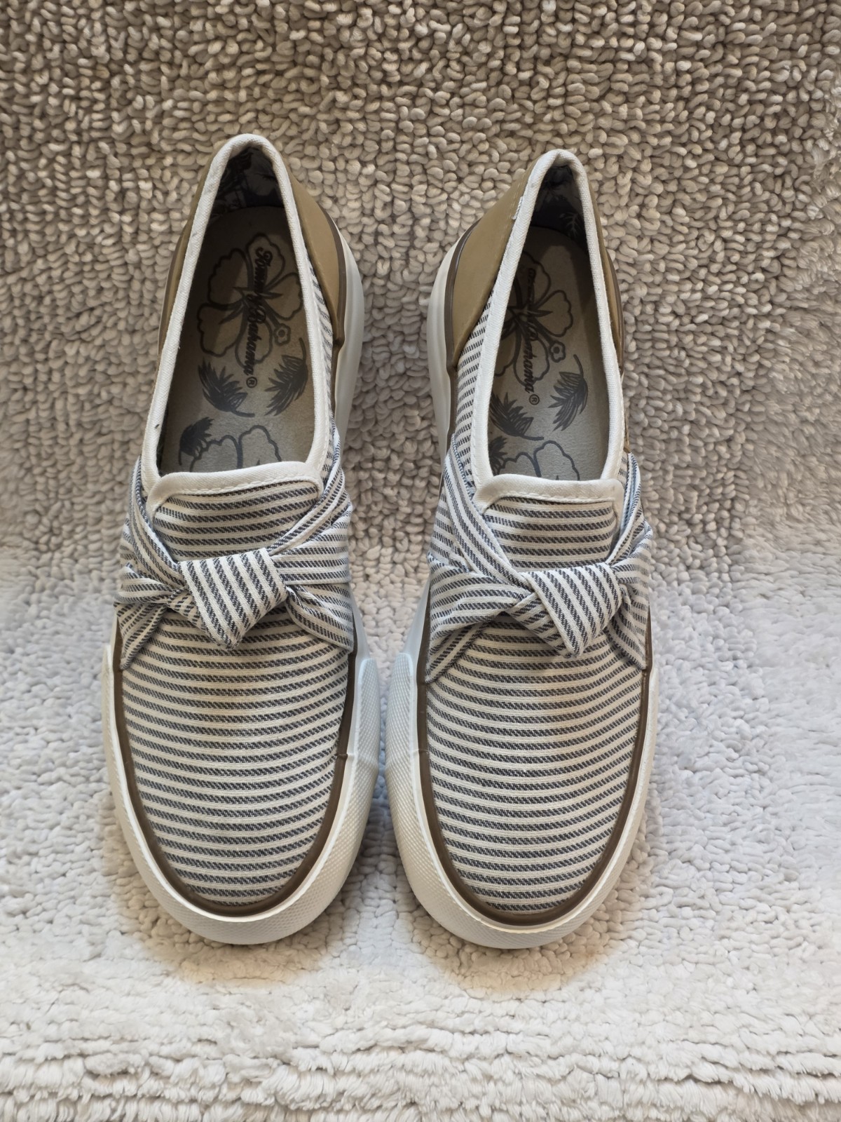 Tommy Bahama Blue White Striped Platform Slip On Womans 8.5 Shoes Casual
