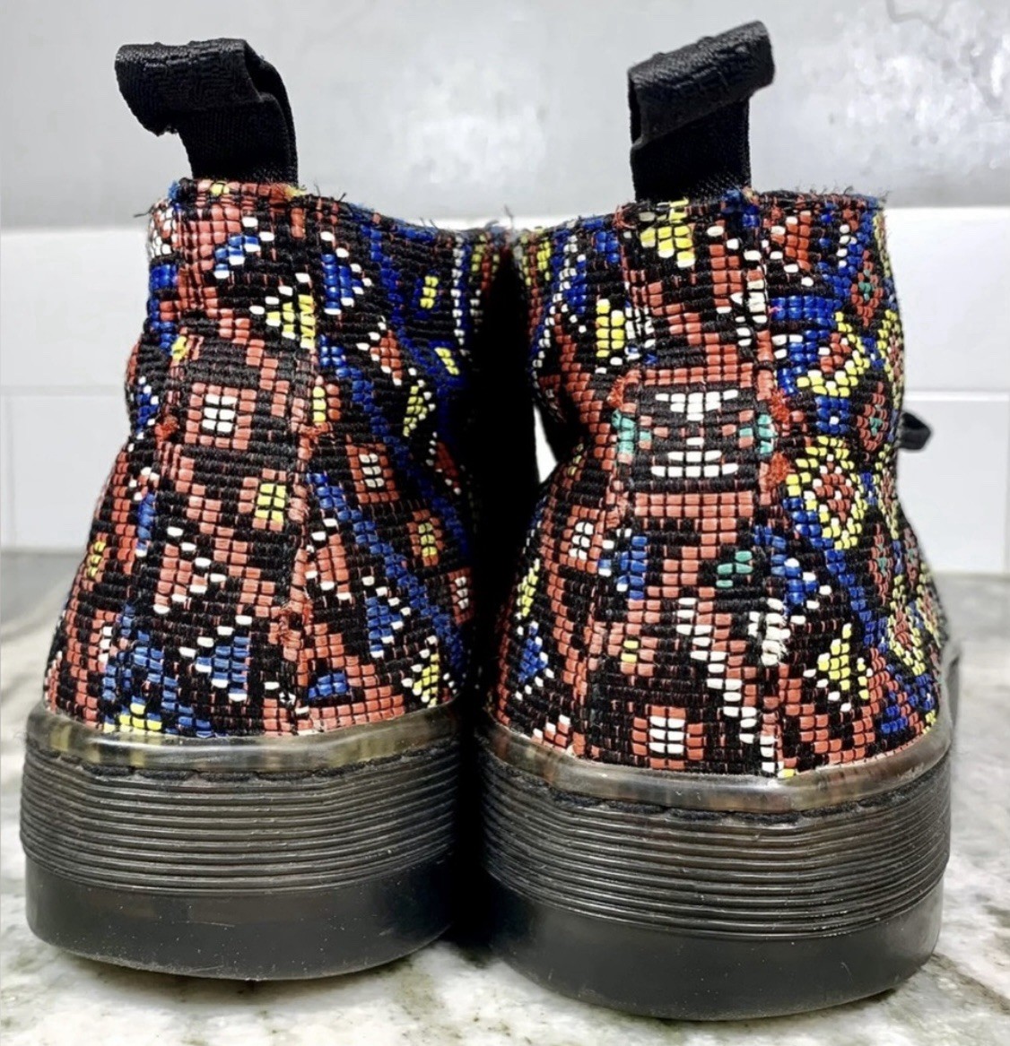 Size 9 – DR MARTENS Daytona Women’s Ankle Boot. Multicolor Woven Aztec Mosaic