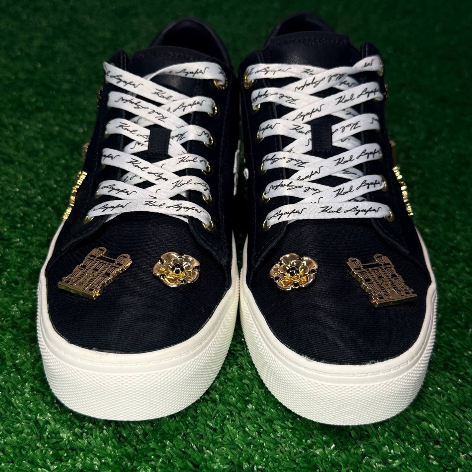 🔥 Karl Lagerfeld Cate Rue Pins Women’s Sneakers Size 8 Black Stylish Trendy