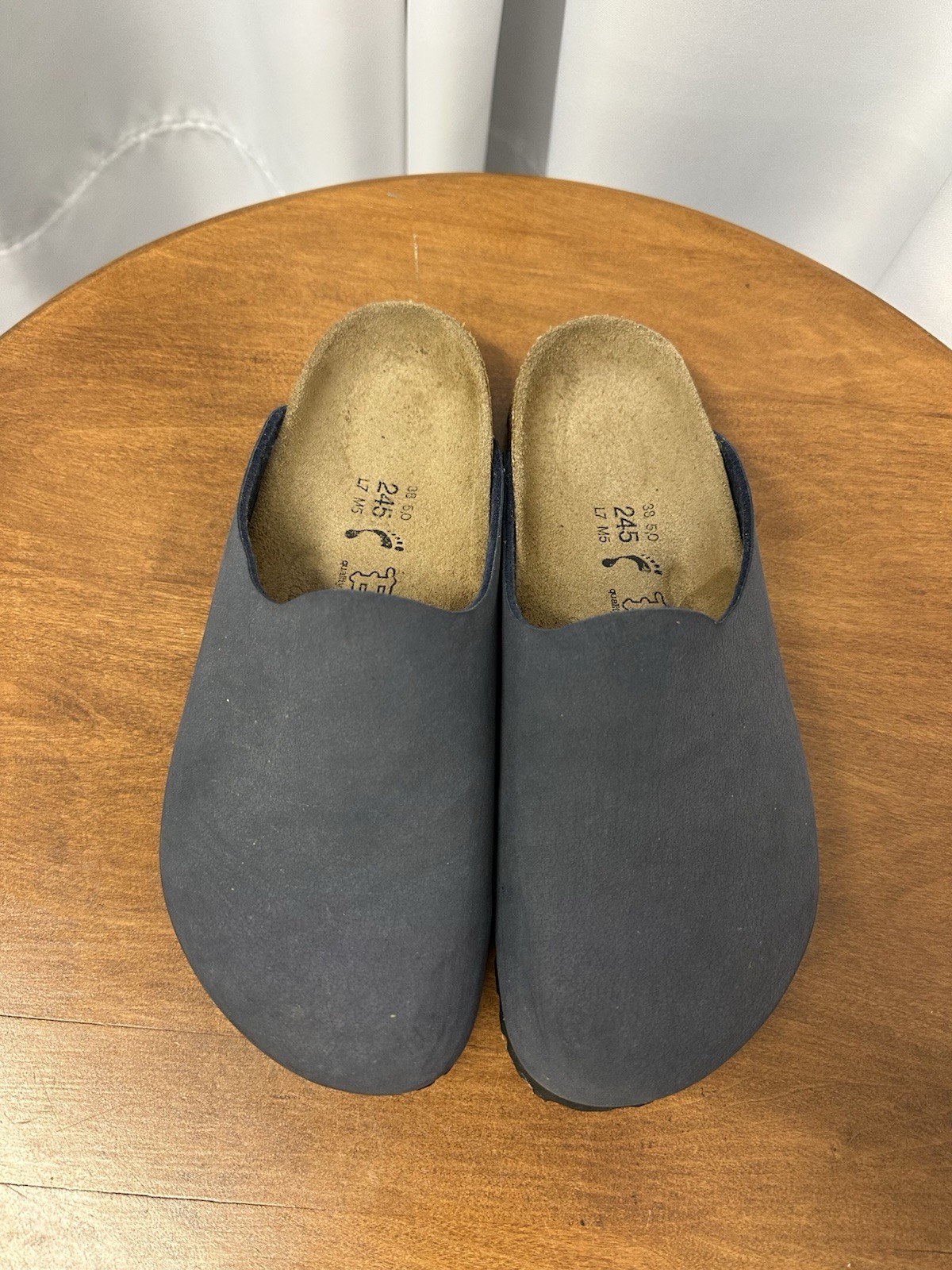 Birki’s Birkenstock Amsterdam Women’s 7 Men’s 5 Navy Blue Suede Flat Clog EUC