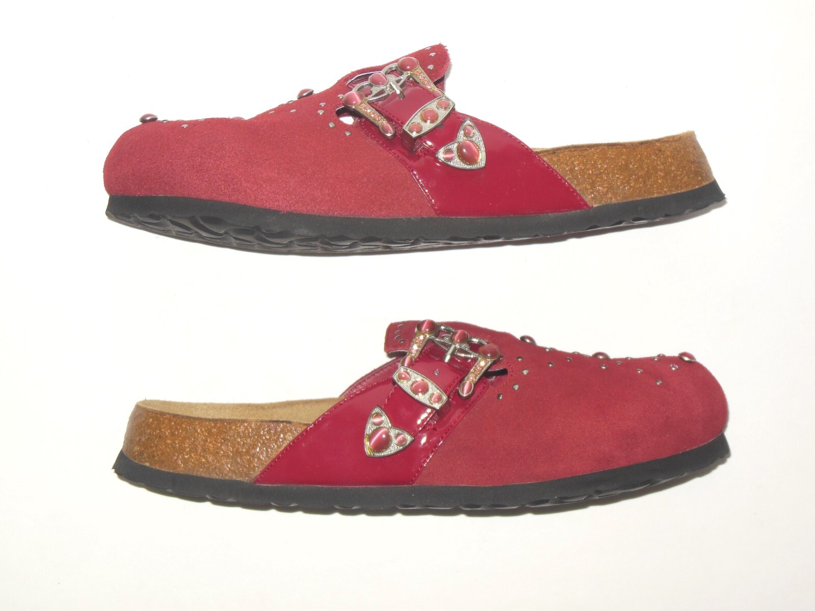 Birkenstock Betula ROCKO Suede Mules sz 40 L 9 M7 Cranberry Studded Clogs w Box