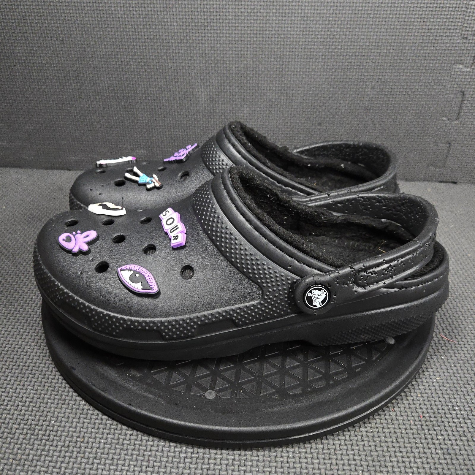 Crocs Clog Shoes Womens Size 10 Black Faux Fur Lined Slip On Comfort Casual