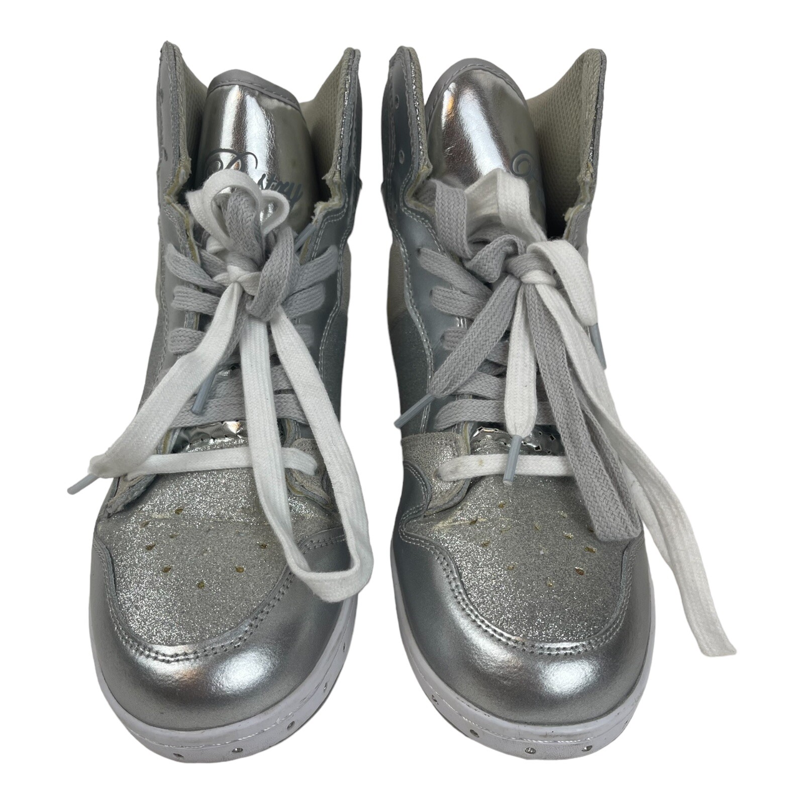 Love & Pastry Silver Glitter Leather High-Top Shoes #1 Dance Sneakers Womens 11
