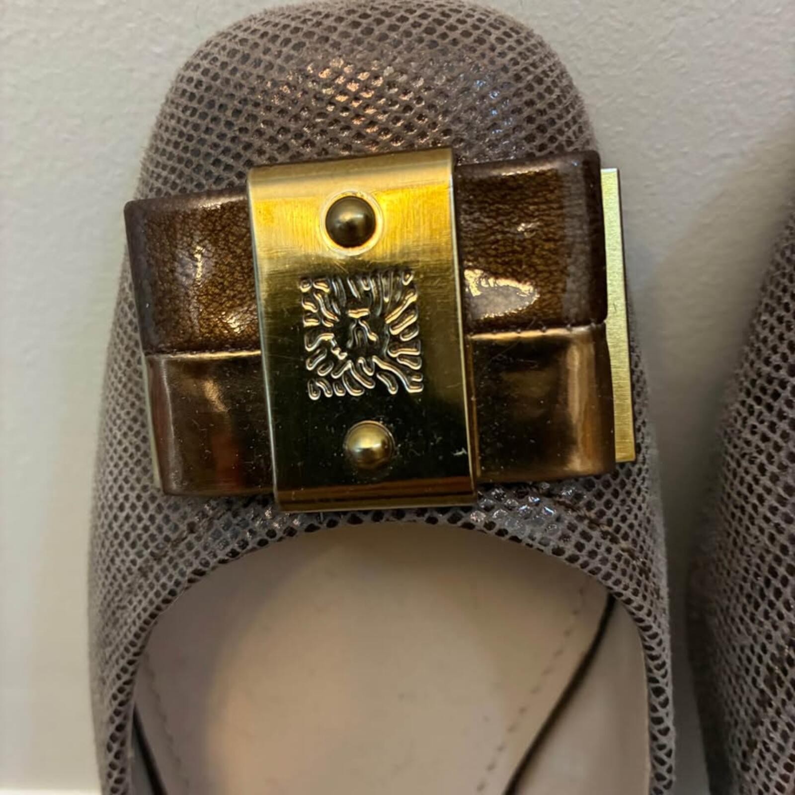 Anne Klein Sport Flex Gray Textured Ballet Flats Womens Size 7M Metal Buckle