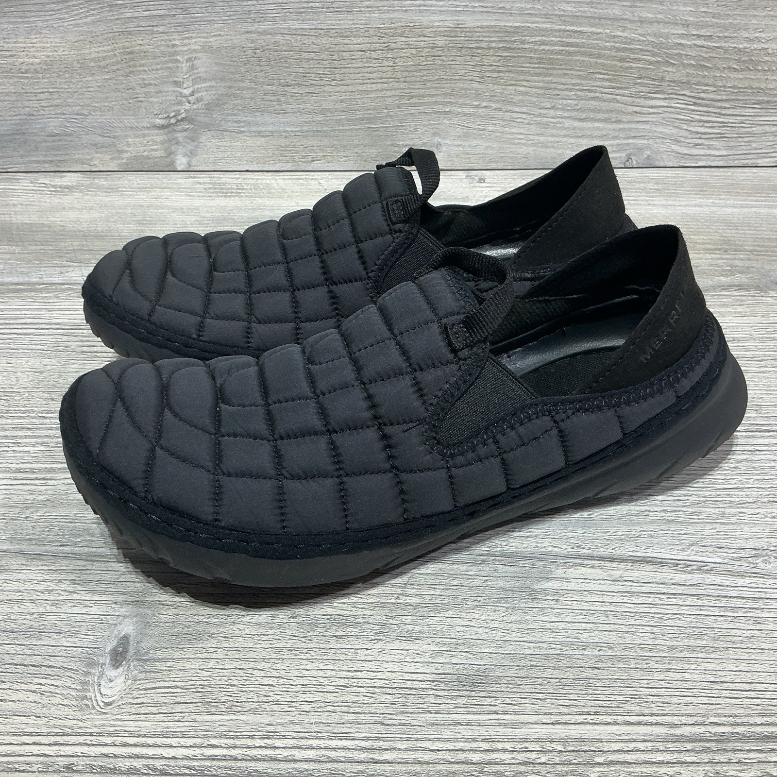 Merrell Hut Moc Slip On Shoes Triple Black Quilted Nylon J90802 Womens Size 10