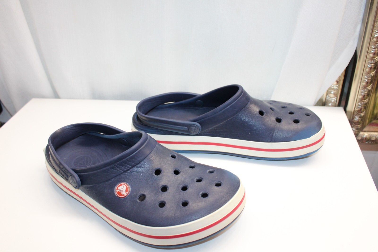 Crocs Crocband Clogs Blue White Red Stripe Mens 8 Women 10 Unisex Shoes