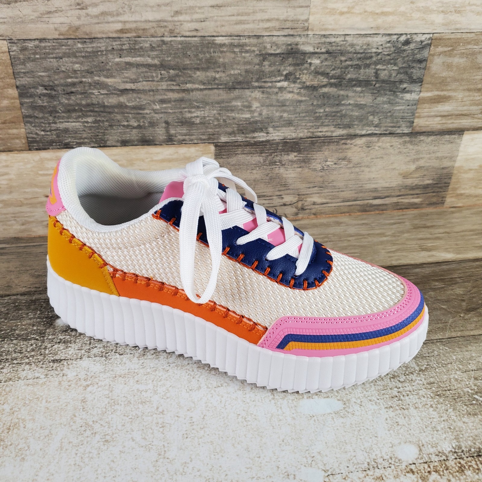 Dirty Laundry Spirited Womens Shoes Sz 6.5 Pink Multi Platform Lace Up Sneakers