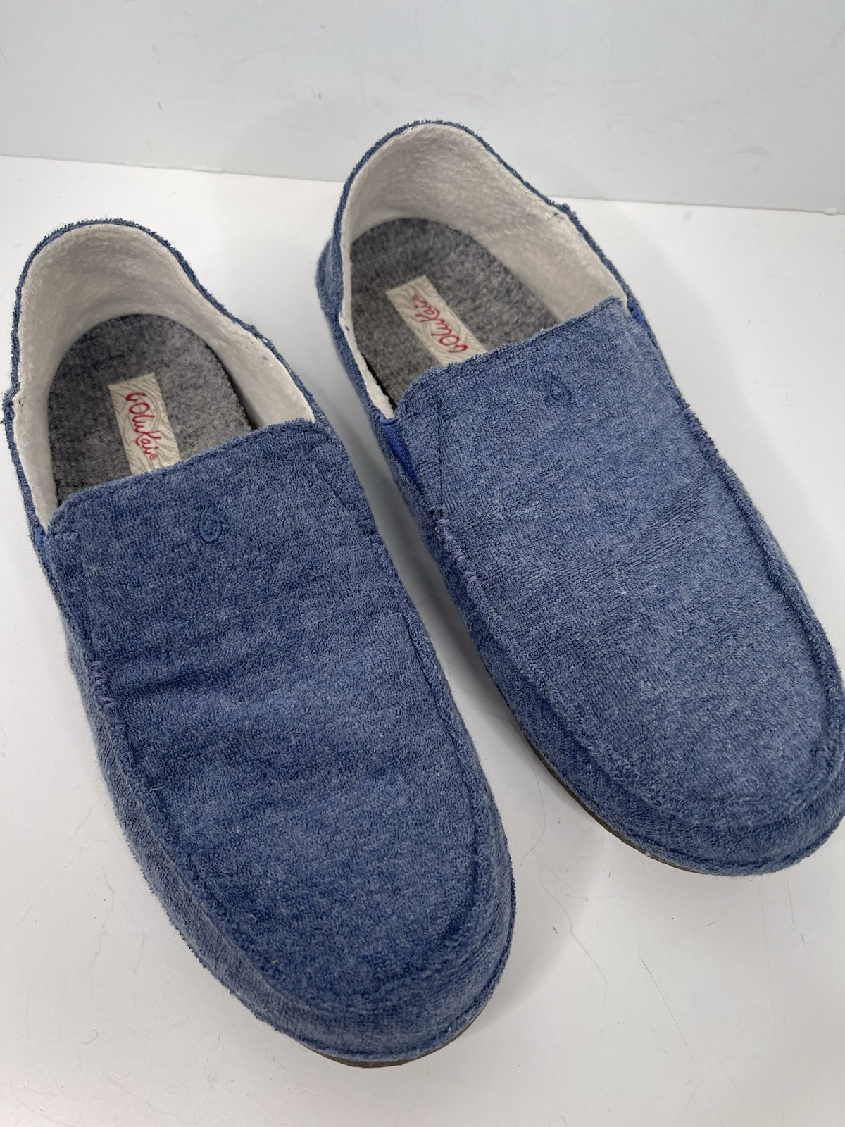 Olukai Nohea Hulu Women’s Size 8 Slip-On Terry Cloth Cozy Slippers 38 blue shoes