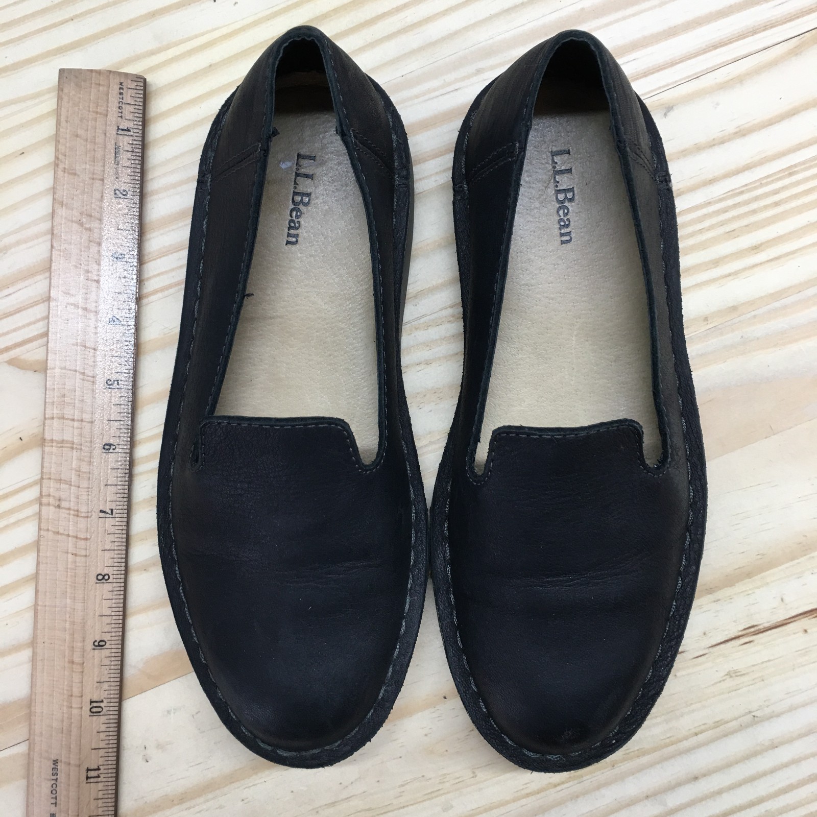 LL Bean Shoes Womens 7 M Stonington Slip On Loafers Black Leather Casual 507146