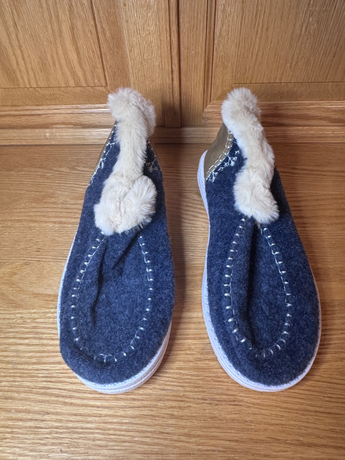 New Women’s Sz 8 1/2 Uk 6.5 Eur 39 Blue Fabric Faux Fur Lined Shoes