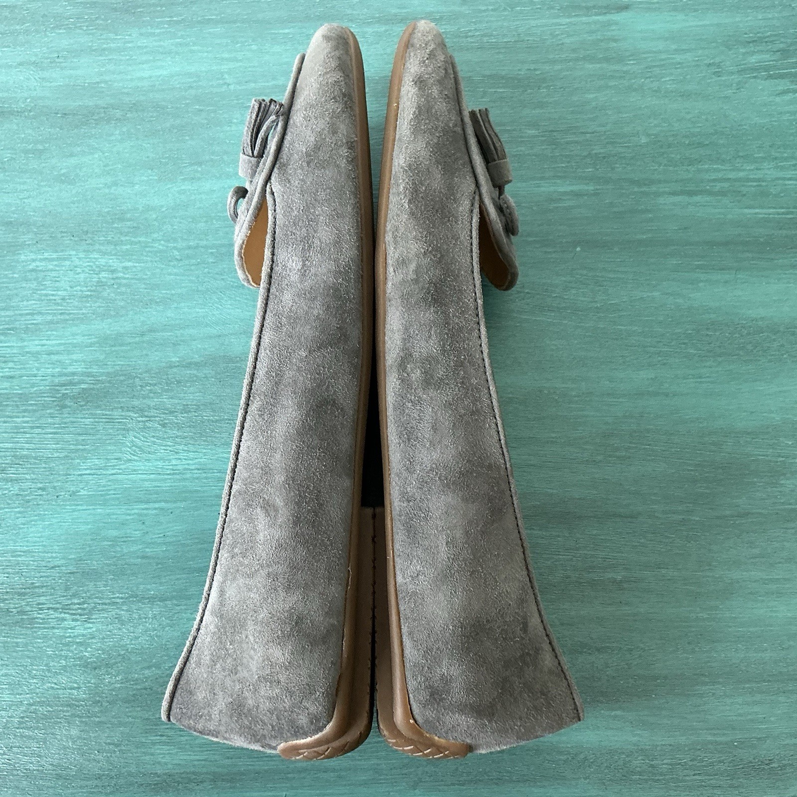 Talbots Francesca Driving Moccasin Sz 9 Gray Suede Boho Chic Comfort Loafer Shoe