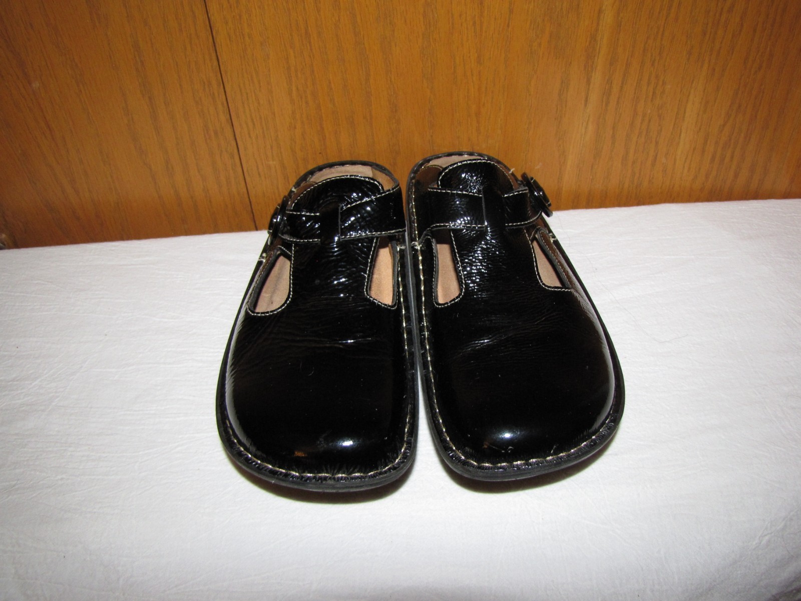 ALEGRIA 101 COMFY BLACK CRINKLED PATENT LEATHER COMFORT CLOG MULES 40-US-9.5-10