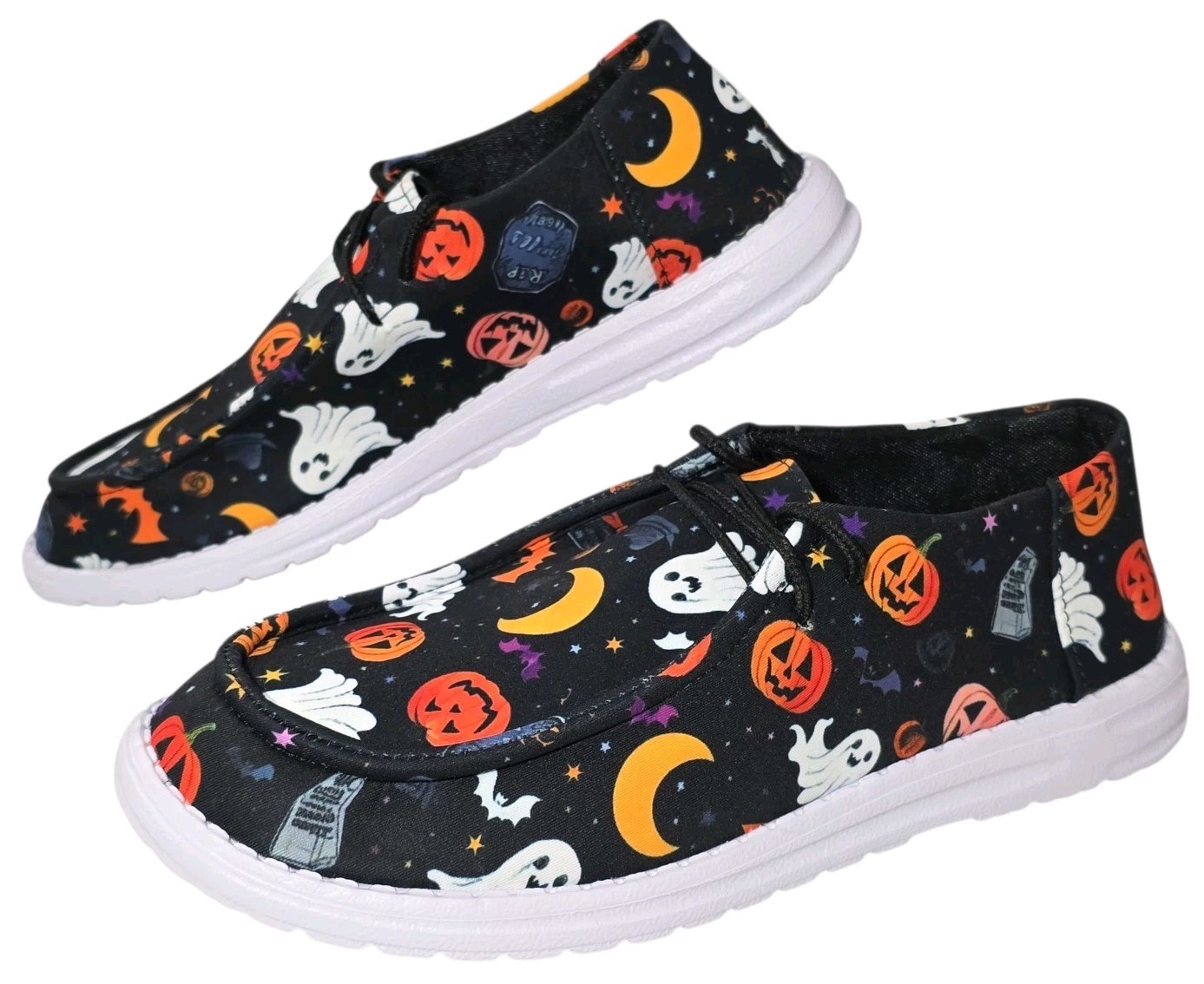 Halloween Ghosts Bats Jack O’Lantern Shoes Womens 11.5 – 12 Mens 9 – 9.5 NEW