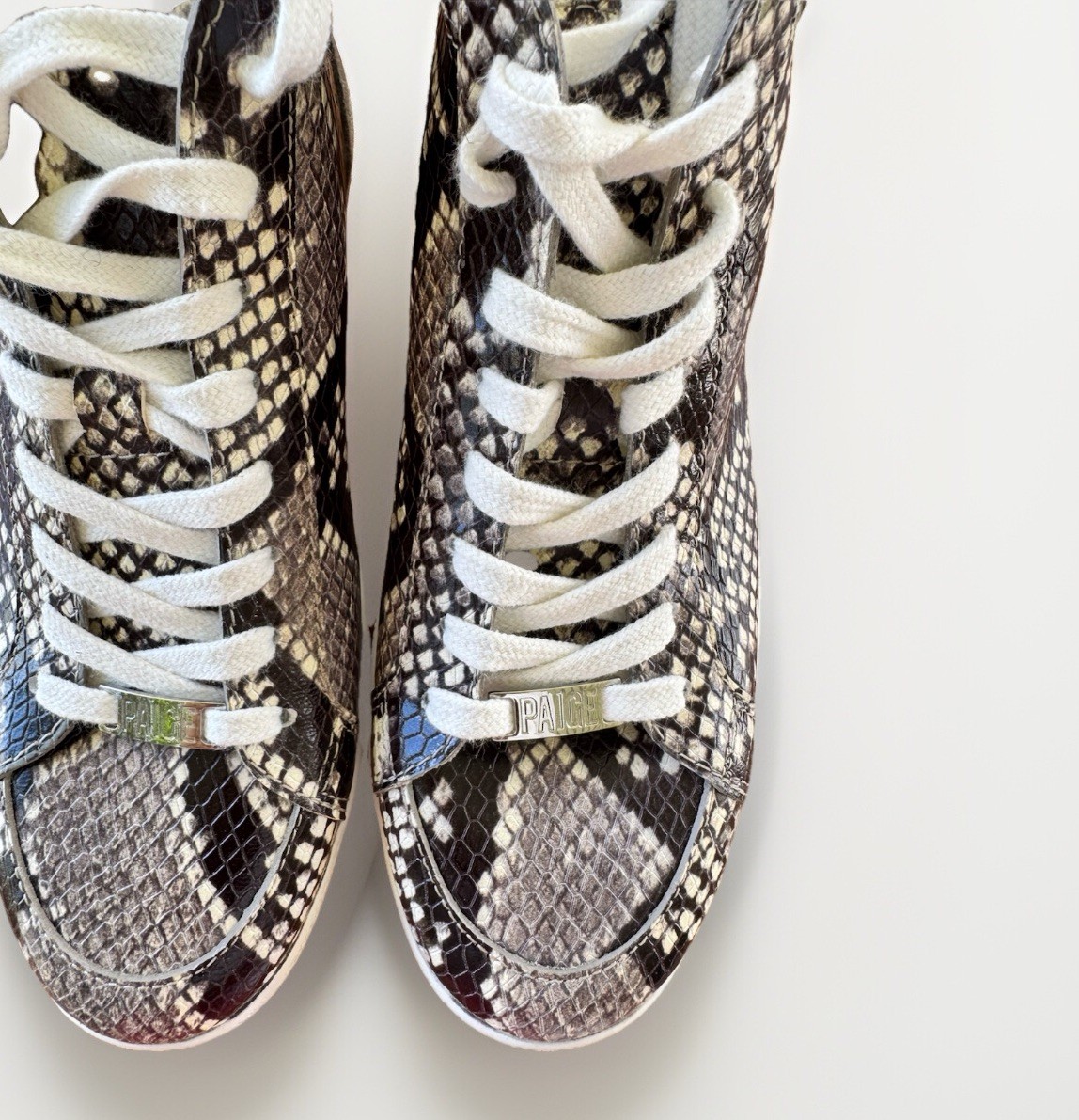 Paige Sneakers Snake Animal Print Leather High Top Sz 6 Gray Annie Fashion
