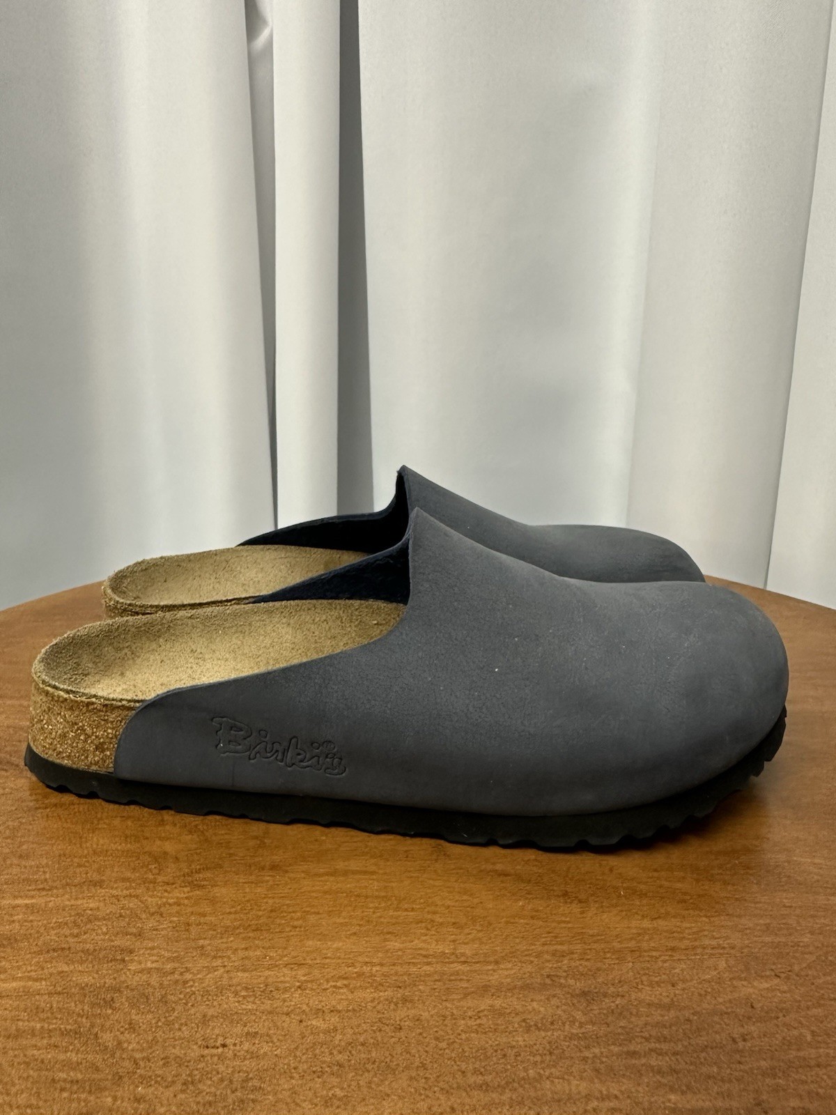 Birki’s Birkenstock Amsterdam Women’s 7 Men’s 5 Navy Blue Suede Flat Clog EUC