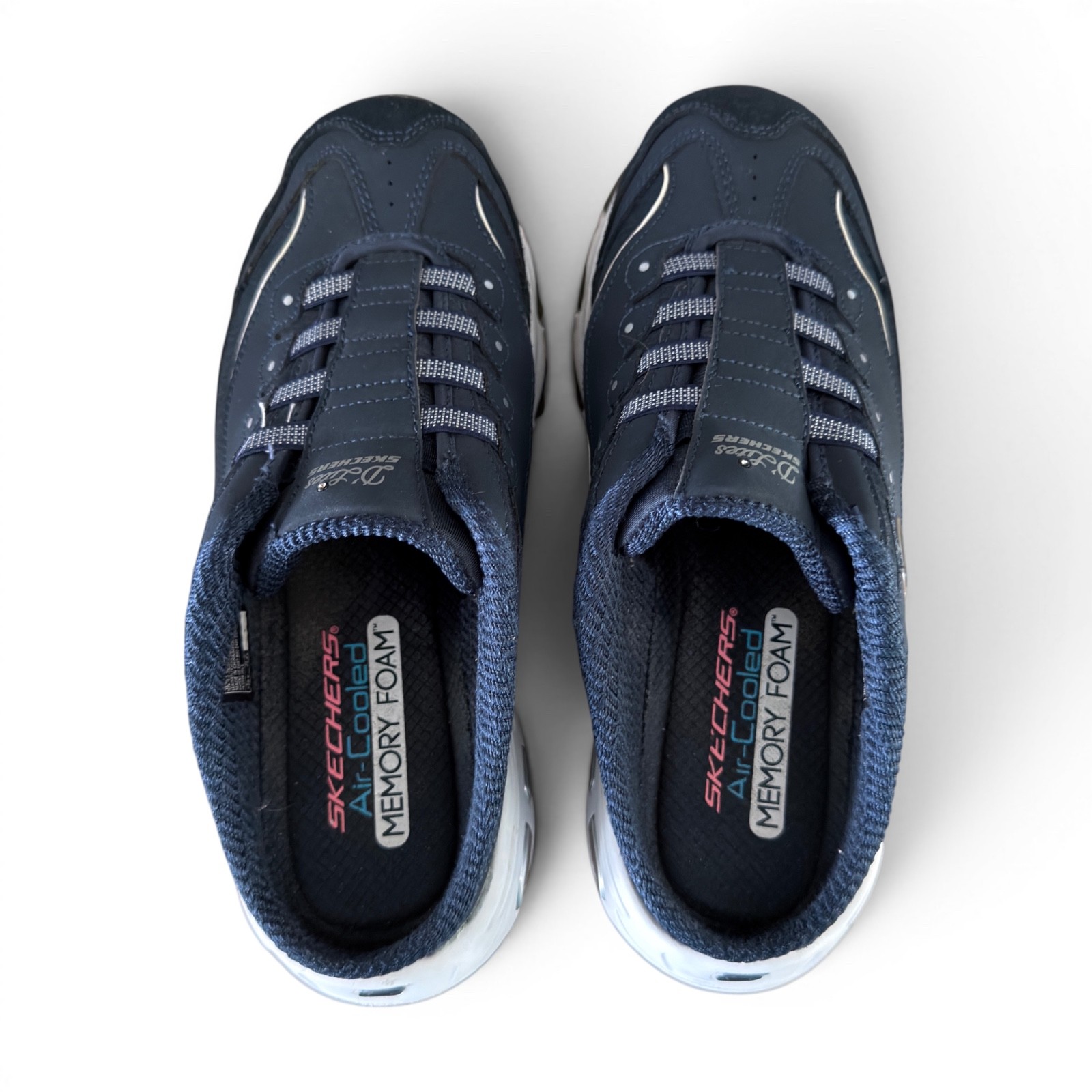 Skechers D’Lites 11940 Navy White Mule Clogs Air Cooled Memory Foam Women’s 8.5