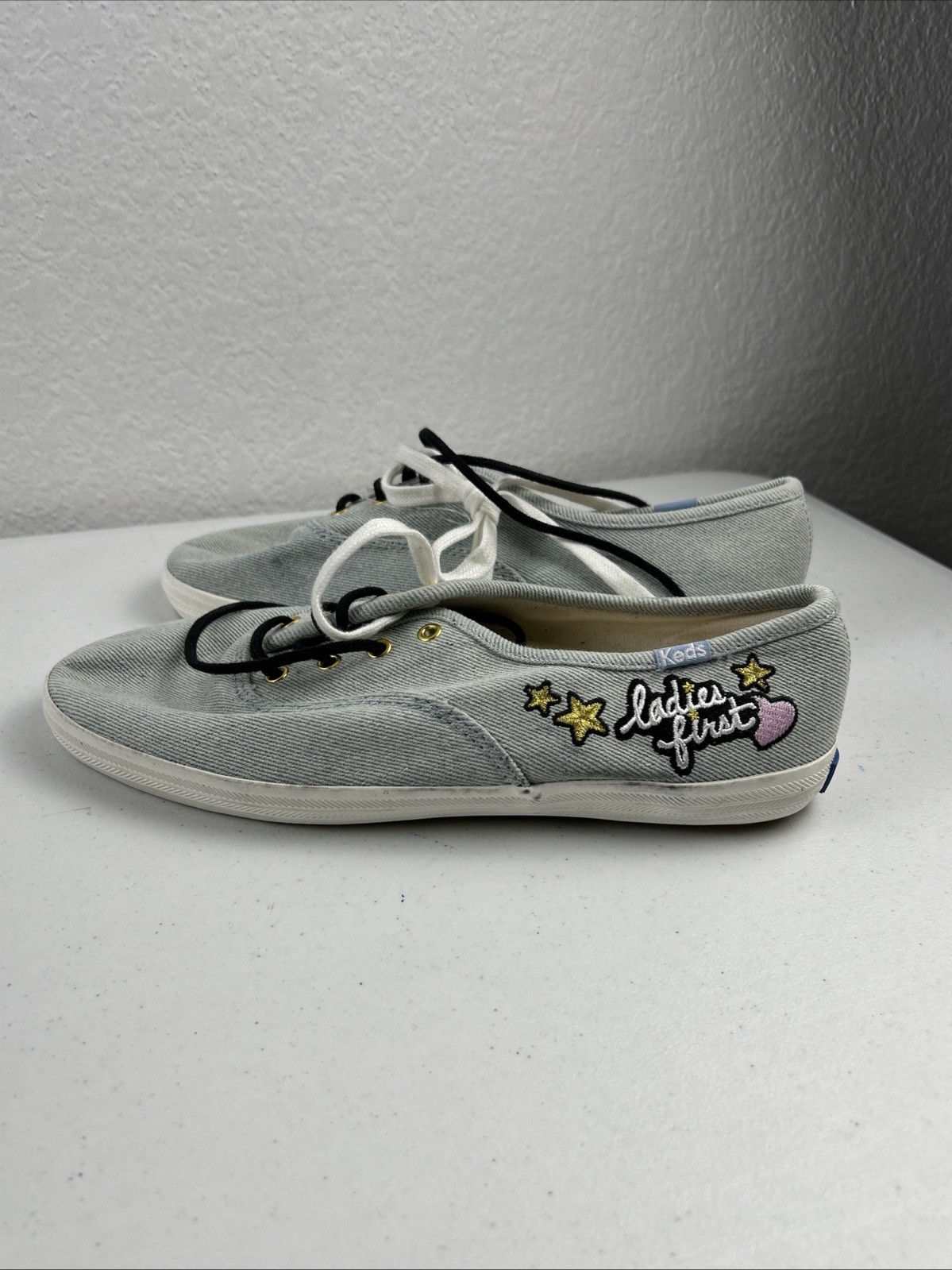 Keds Shoes Womens 7 Champion Casual Low Top Sneakers Denim Blue “Ladies First”