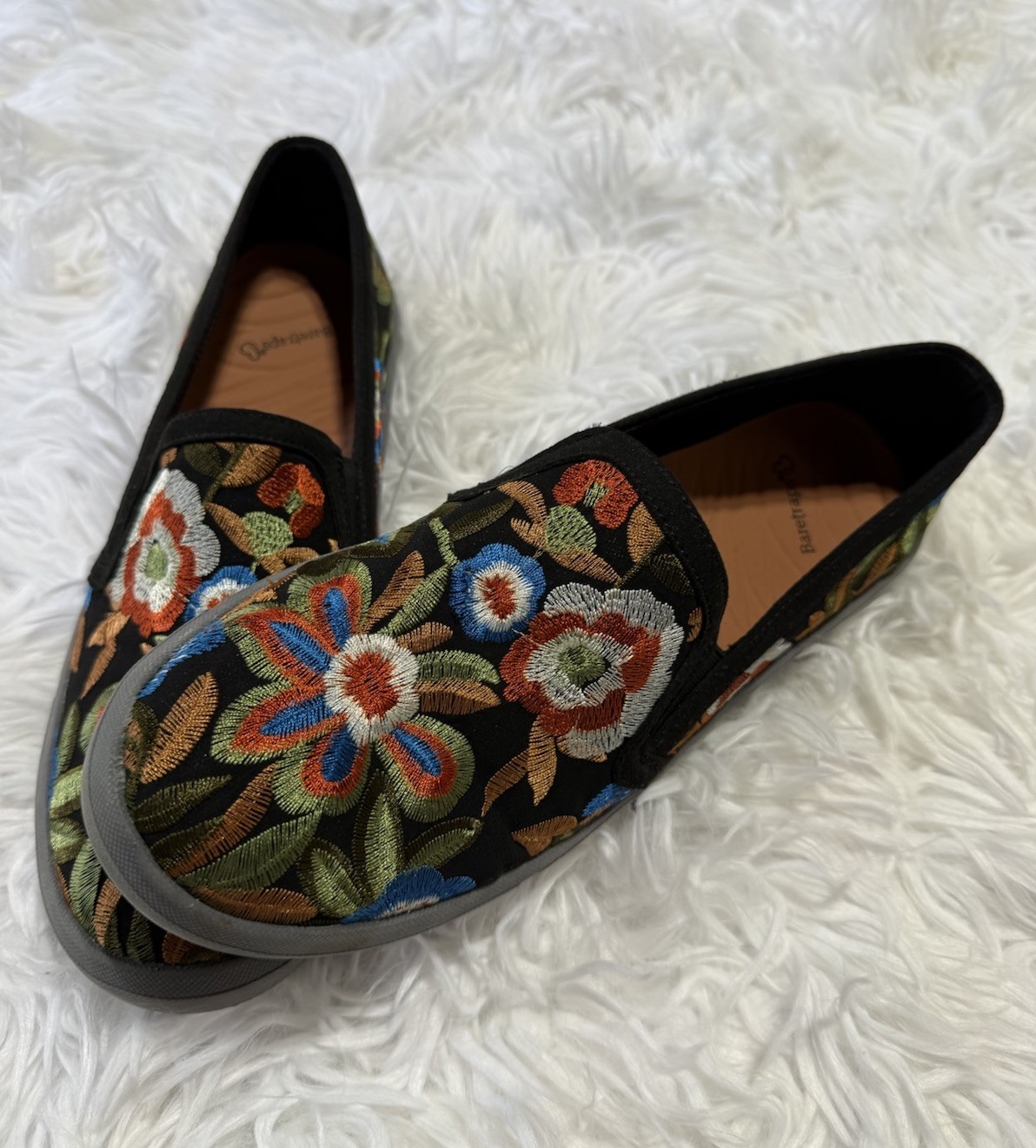 Baretraps Women’s 11 Beech Floral Embroidered Slip-On Casual Shoes Black Boho