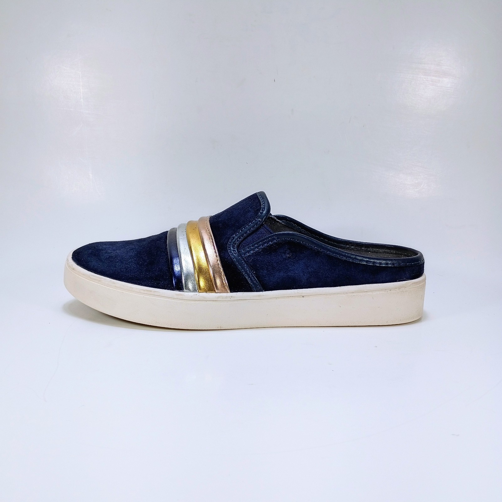 Spenco St Barts Womens 7 Navy Blue Suede Slip On Orthopedic Mules Shoes