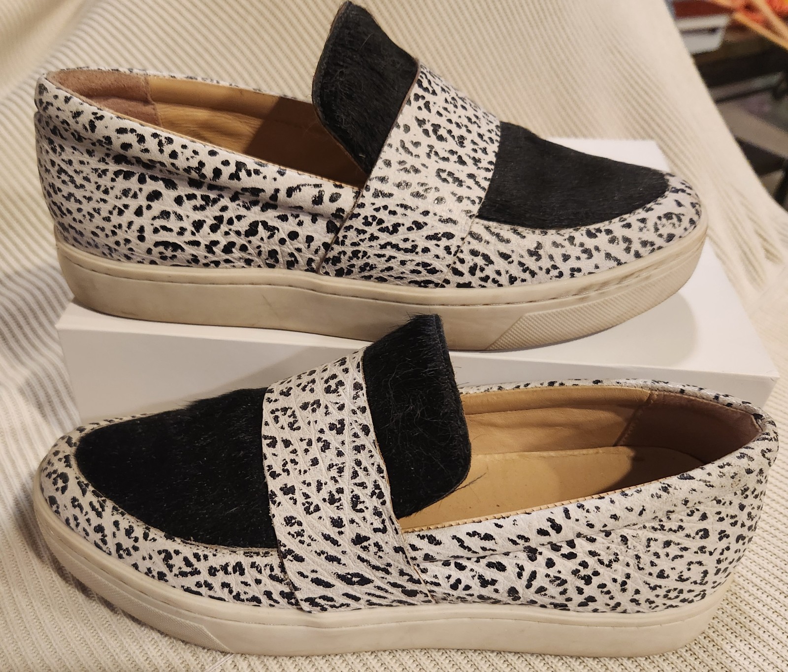 Loeffler Randall Irini Leather Haircalf Loafer Sneaker Spotted Black & White 8B