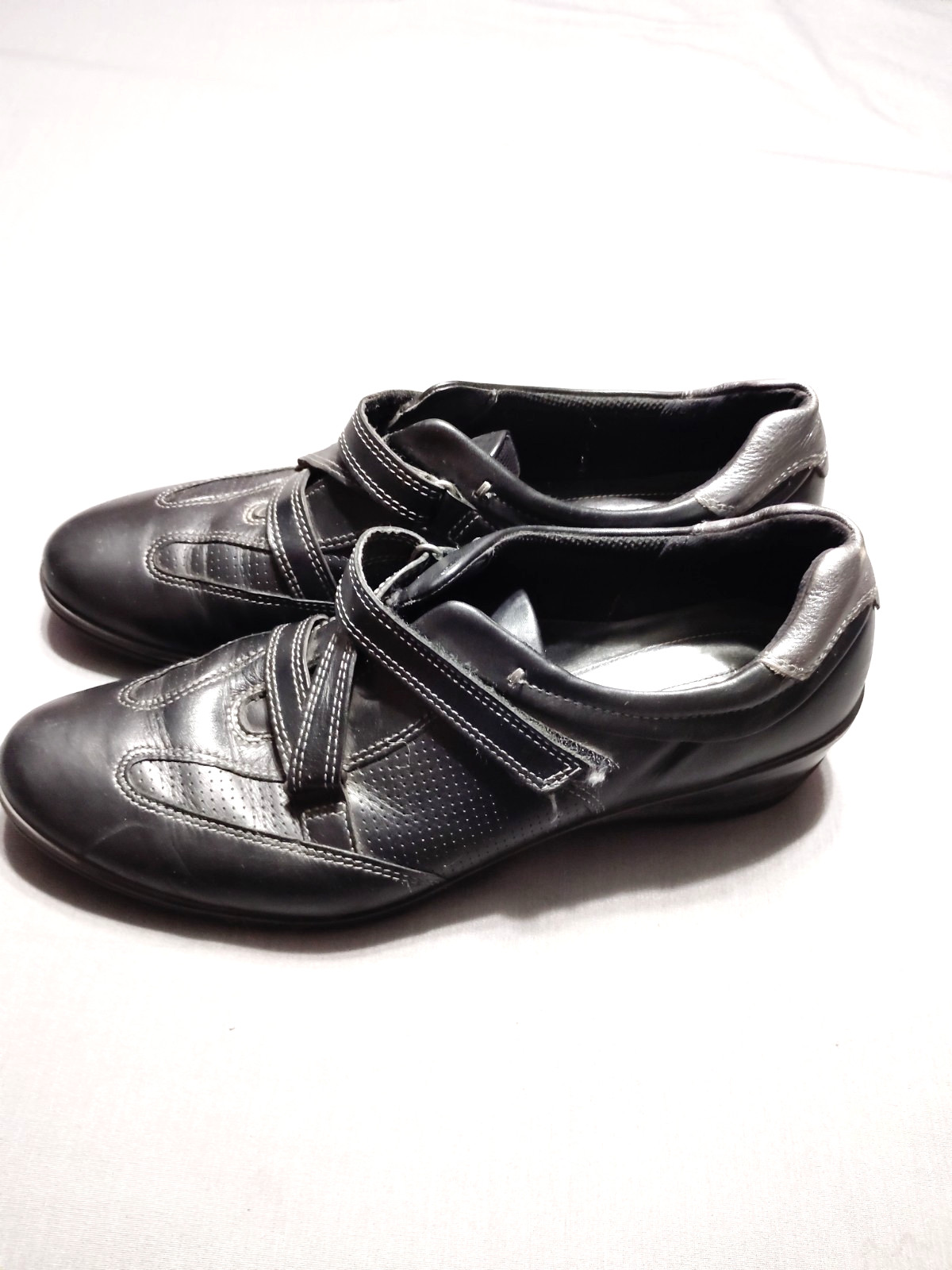ECCO Comfort Black Leather Hook & Loop Straps Sneaker Resort Preppy Women 11/42*