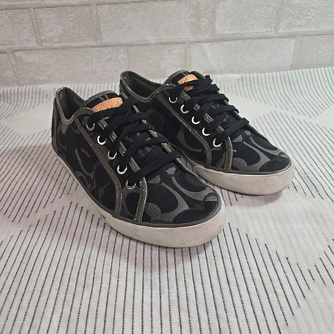 Coach Barrett Signature Sneakers Black Canvas Low Top Women’s Size 7B VG