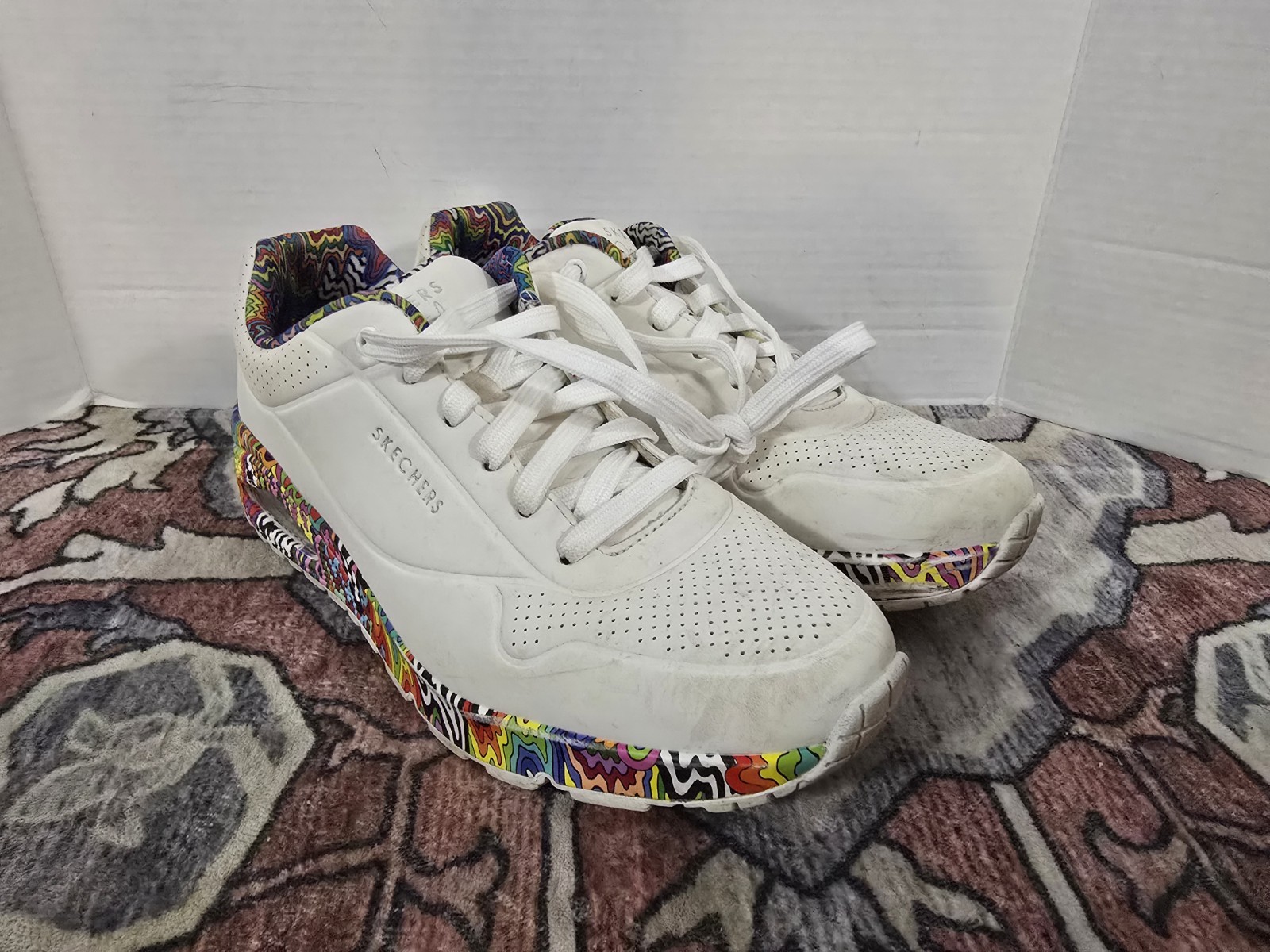 Skechers x Jen Stark Uno Mini Drip White Multi Womens 9 Rainbow Air
