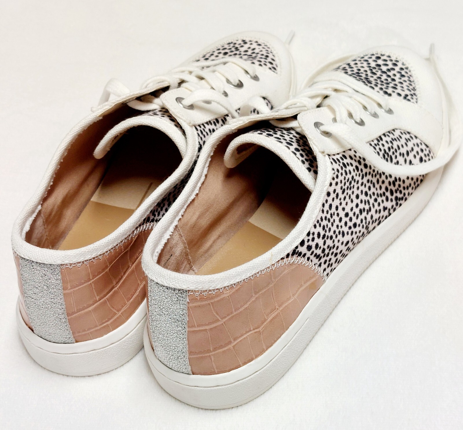 Dolce Vita Neza Lace Up Sneaker Black White Spotted Canvas Size 8.5