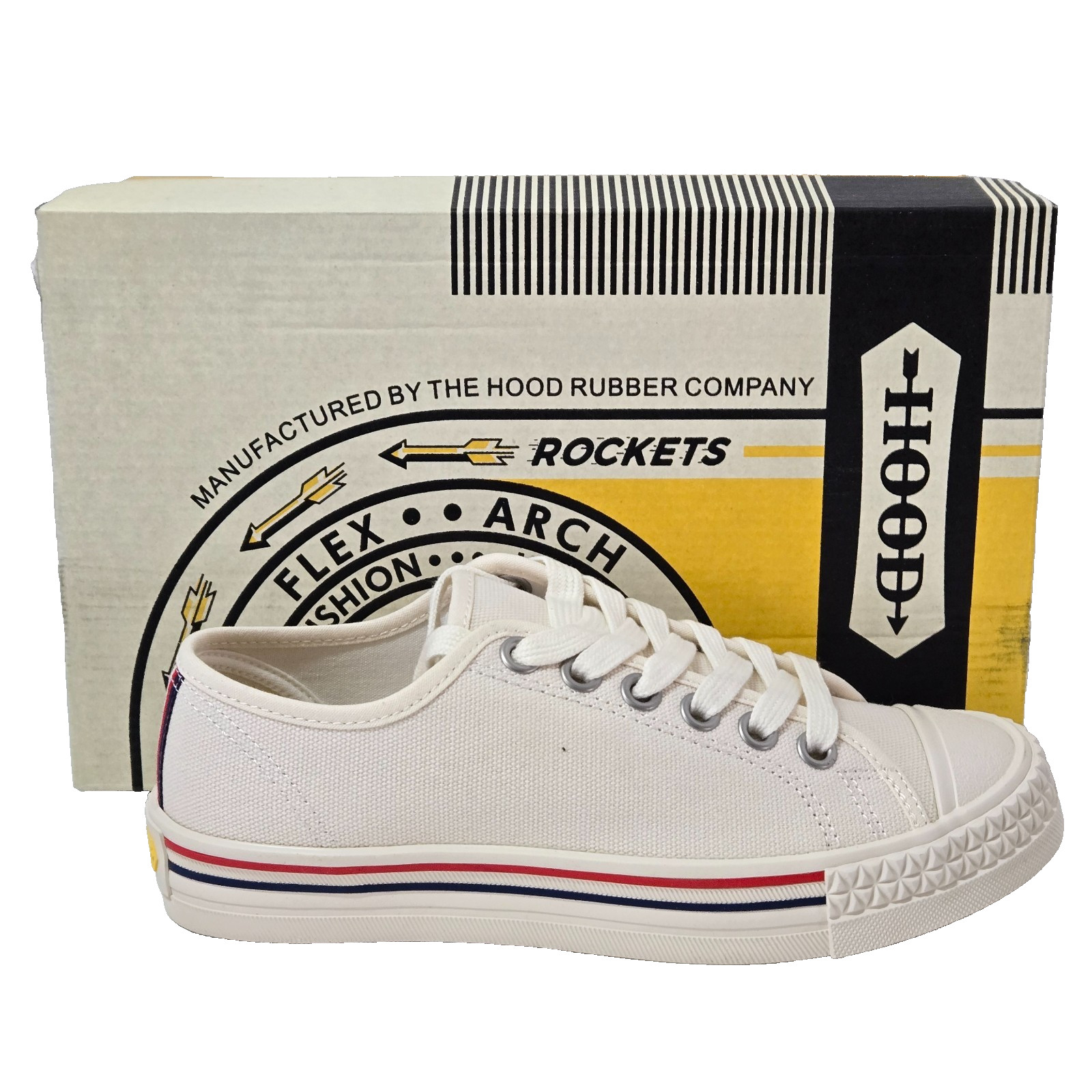 Hood Unisex Rocket 66 Canvas Low Cut Sneakers Off White Size M5 W7