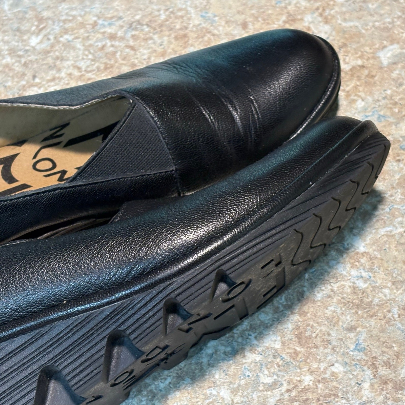 Fly London Black Peso Wedge Classic Comfort Leather Slip on Shoes Size 40