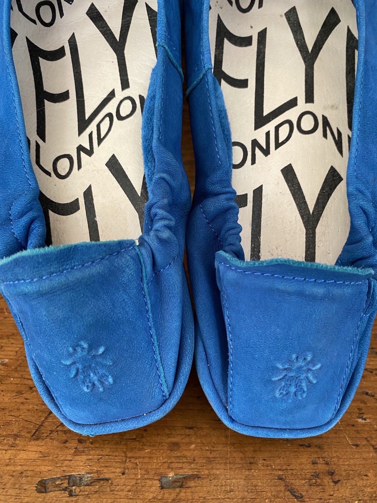 Fly London blue suede slip on wedge shoes 39