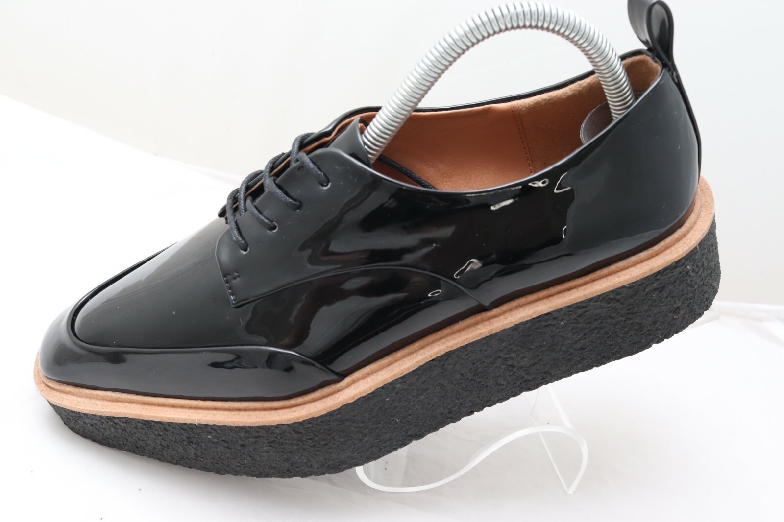 Zara Trafaluc Creeper Platform Oxford Shoe Women US 8 EU 39 Black Patent Lace Up