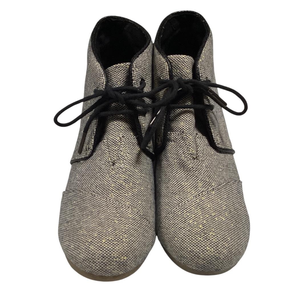 Toms Ankle Boots Womens 8.5 Black Ivory Gold Desert Sparkle Lace Up Wedge Shoes