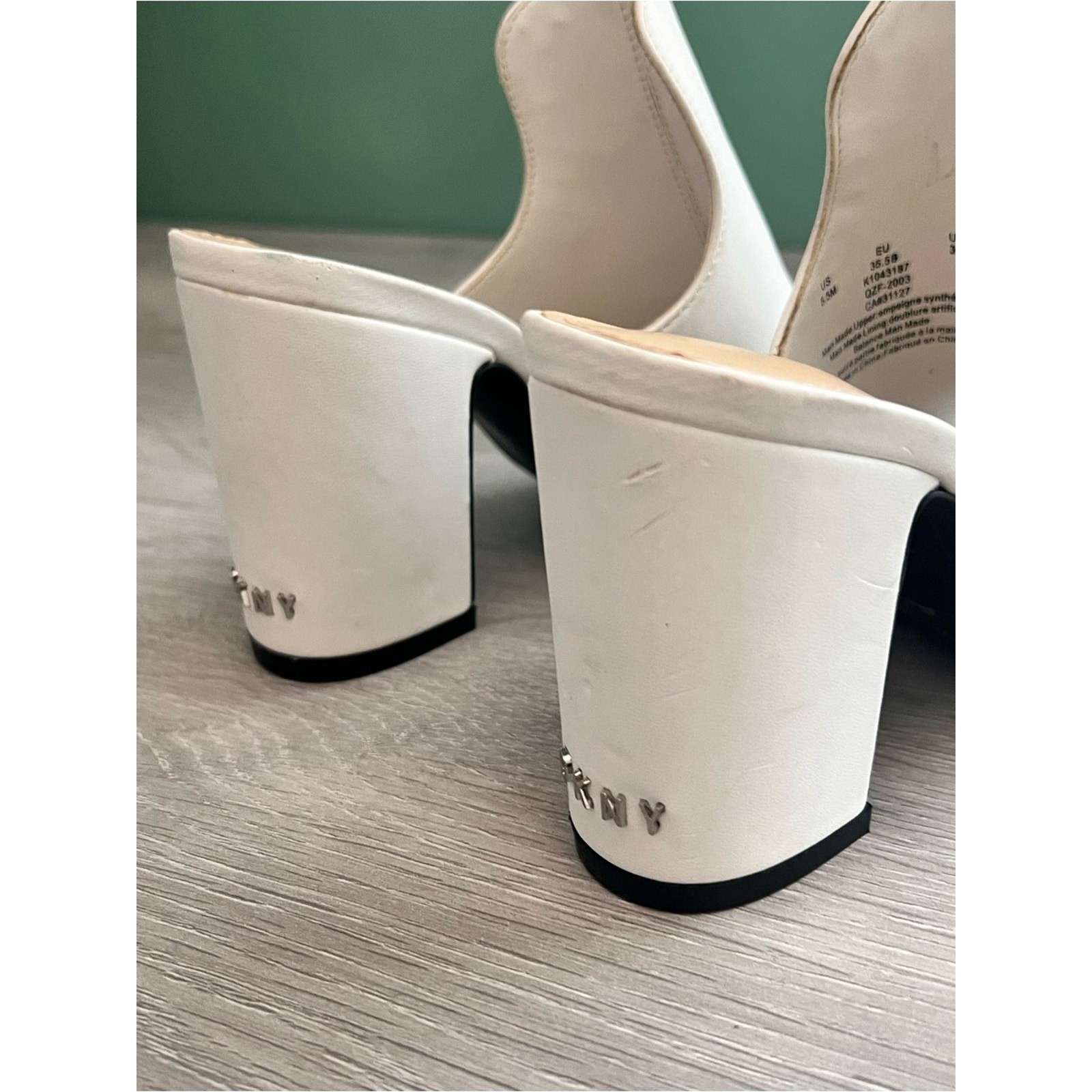 DKNY White Open Toe Block Heel Mule Sandals Size 5.5