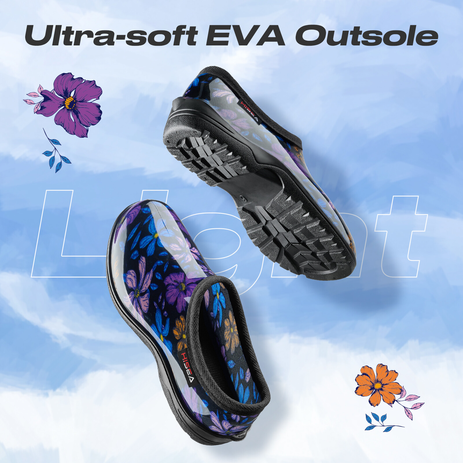 HISEA Women Slip-On Garden Shoes Waterproof Rain Work Clogs Nurse Walking Shoes
