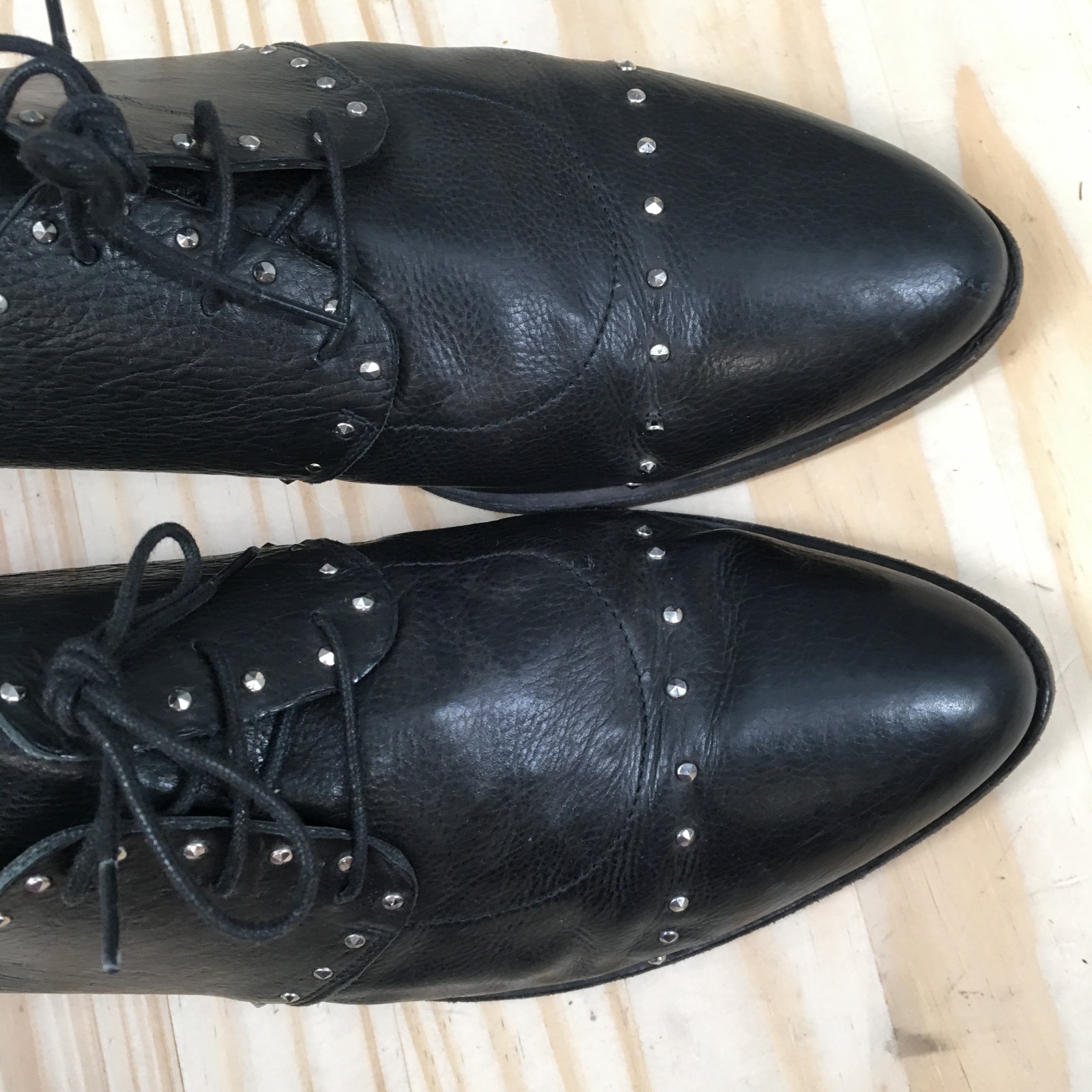 Sesto Meucci Mules Womens 40 Black Almond Toe Laced Up Block Casual Leather