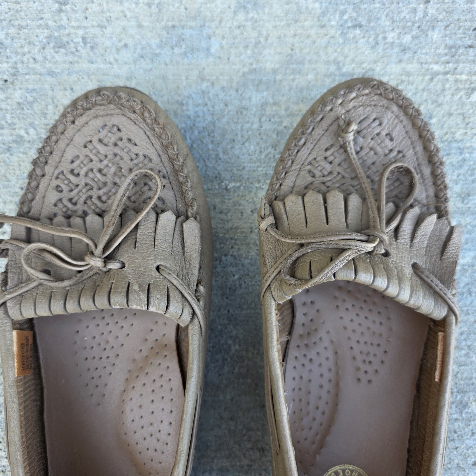 Walkables Walkright Women’s Leather Moccasins Brown Woven Fringe Slip-On Comfort
