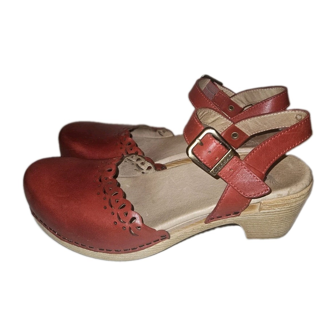 Dansko Christine Red Leather Closed Toe Wedge Sandal 38/7.5 Mary Jane Clog Arch