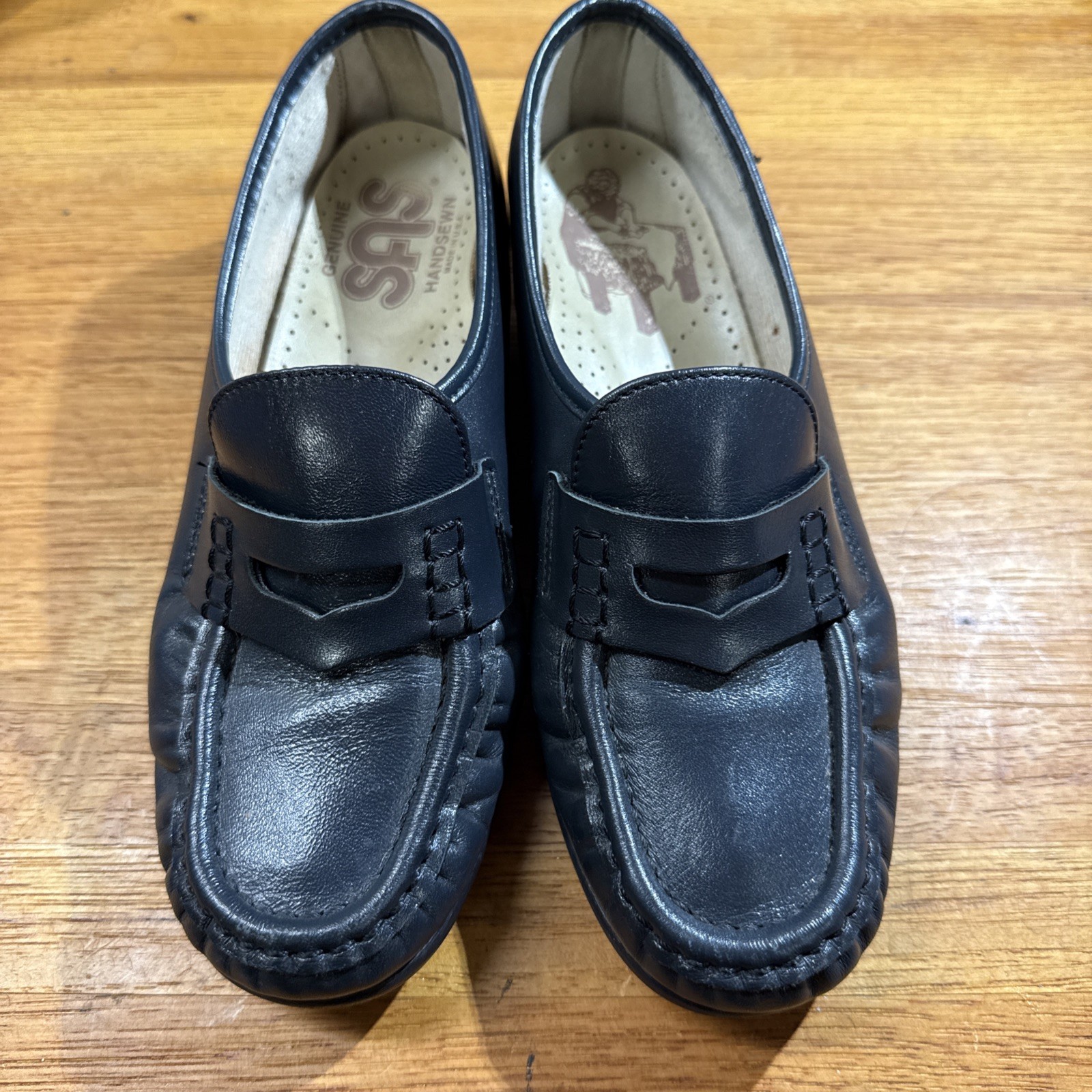 SAS Shoes Genuine Handsewn Navy Leather Loafers Slip On Comfort Women 6