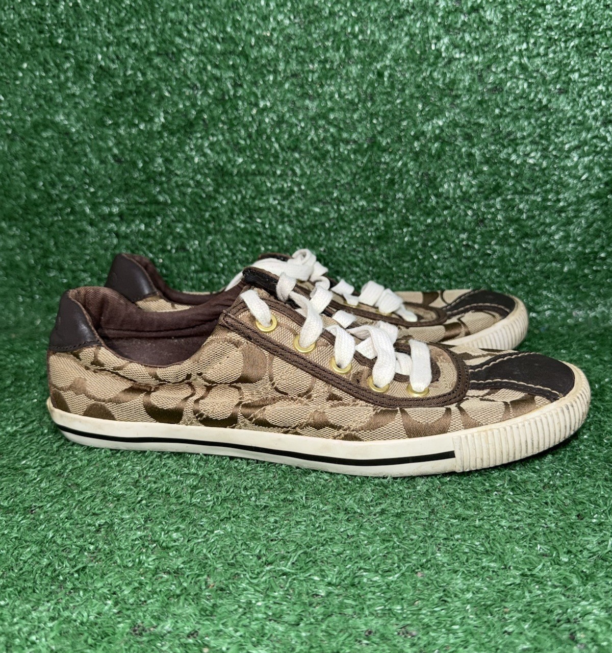 Coach Barrett Signature Women’s Size 7.5 Lace Up Sneakers Brown Casual Shoes Vtg