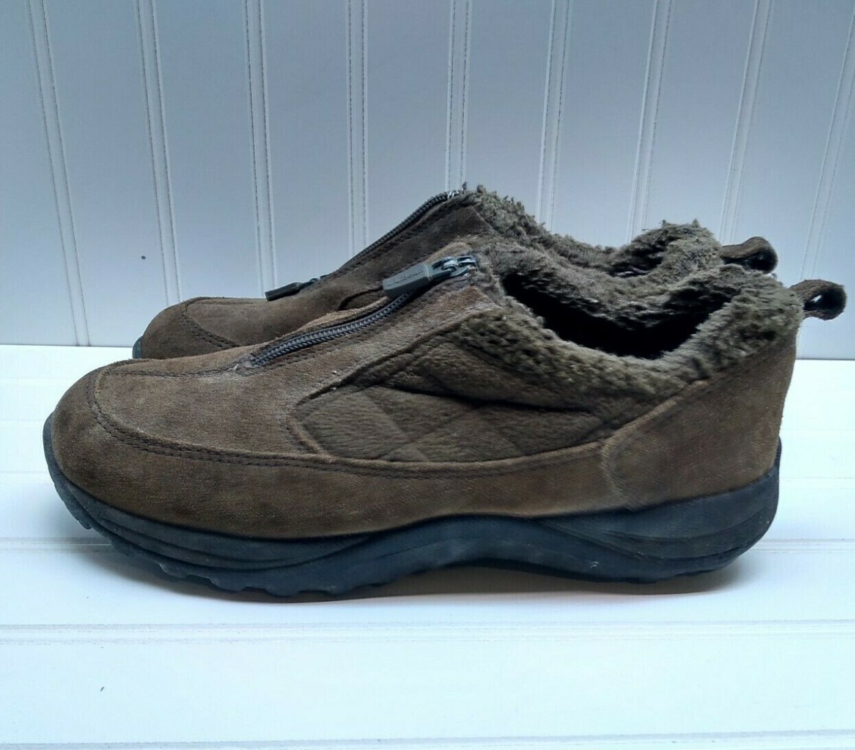L.L. Bean Brown Suede Textile Loafers Zip Hiking Work Women’s Shoes 7M 38