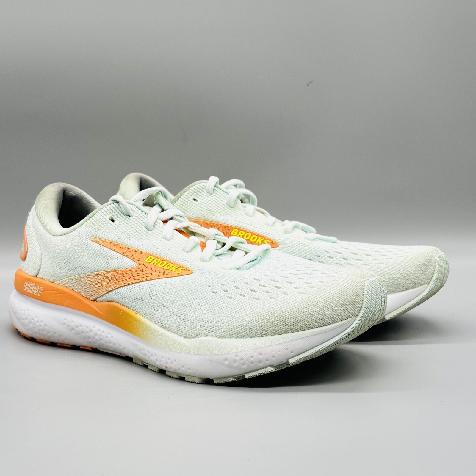 Brooks Shoes Womens 9.5 Green Orange Mesh Ghost 16 Road Running Athletic Sneaker