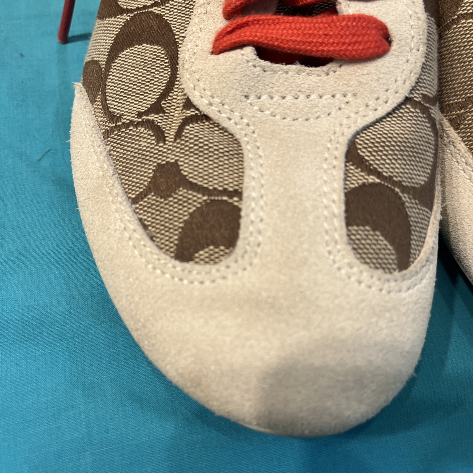 Coach Signature Logo BAYLEE Sneakers Size 9 Suede Leather Canvas Good Cond.