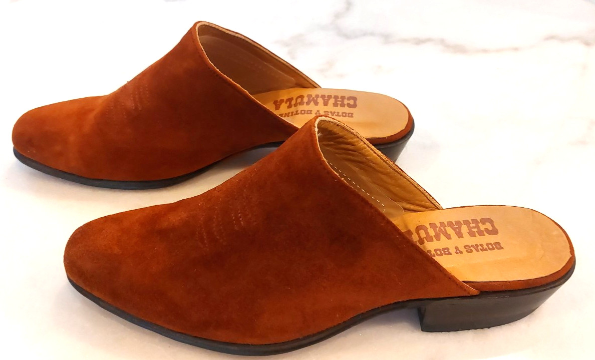 Chamula Brown Leather Mule Boots Women Size 6.5 Preowned Mexico 24.5