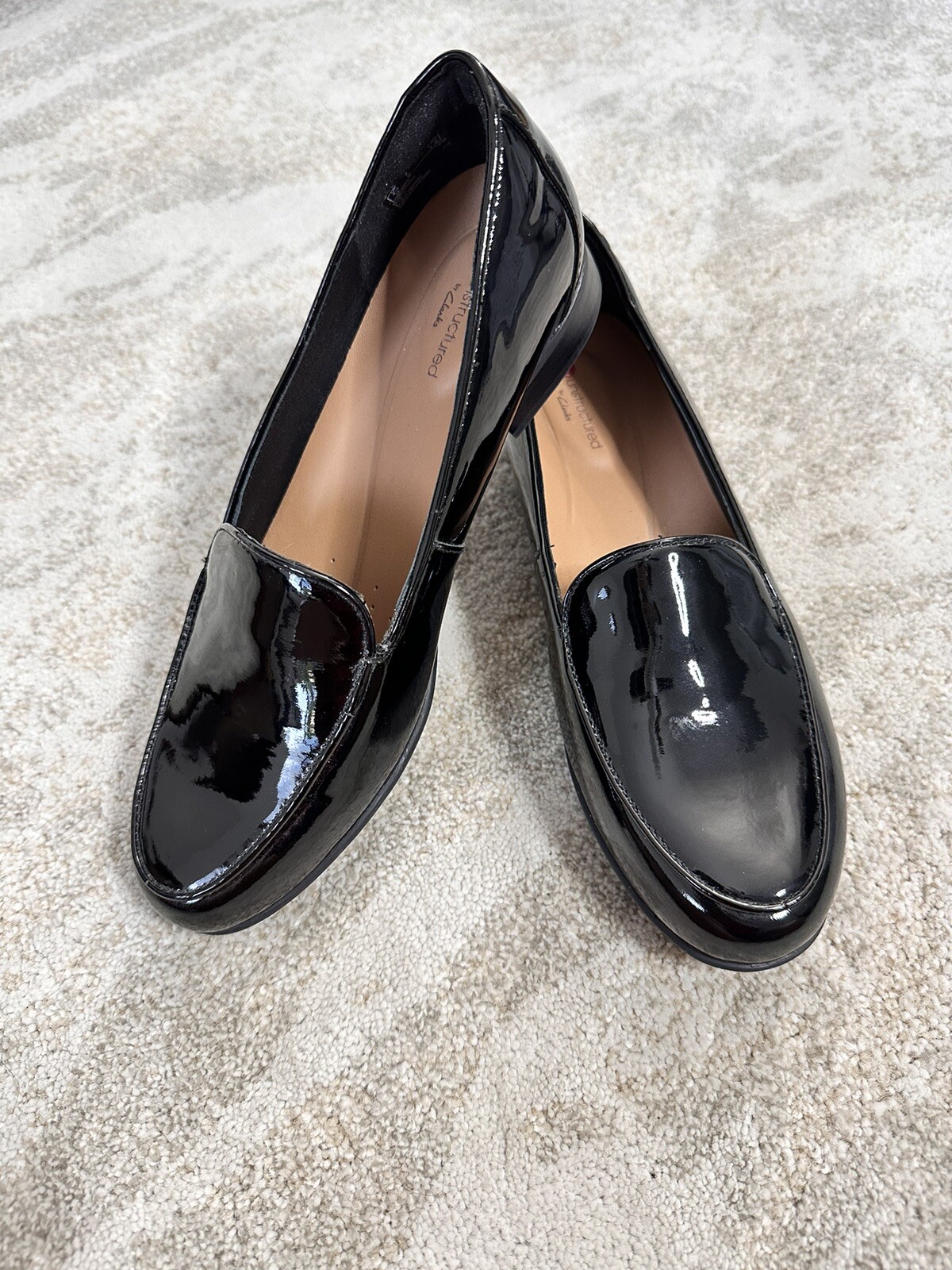 Unstructured Clarks Shoes Women’s 7M Un Blush Ease Loafers Black Leather NEW